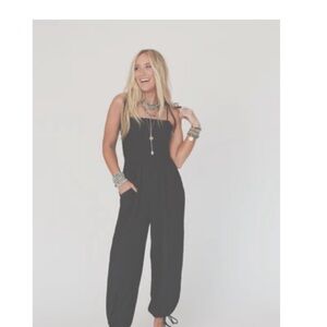 Three Bird Nest Dark Brown Smocked jumpsuit lightweight